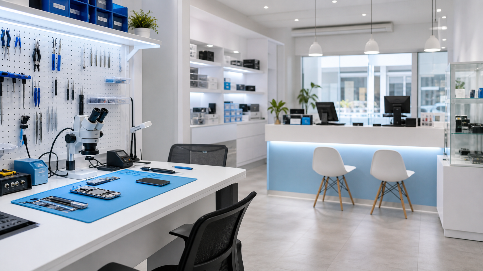 ร้านซ่อมและงานบริการที่จัดพื้นที่ทำงานอย่างเป็นระบบ