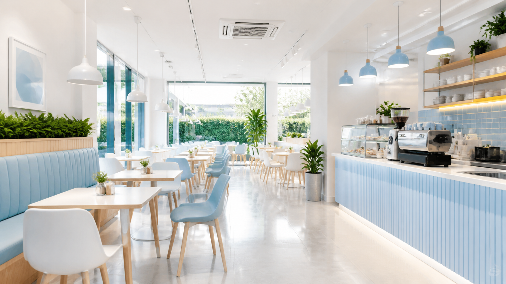 ร้านอาหารและคาเฟ่สว่างสะอาดสำหรับระบบจัดการคิวหน้าร้าน